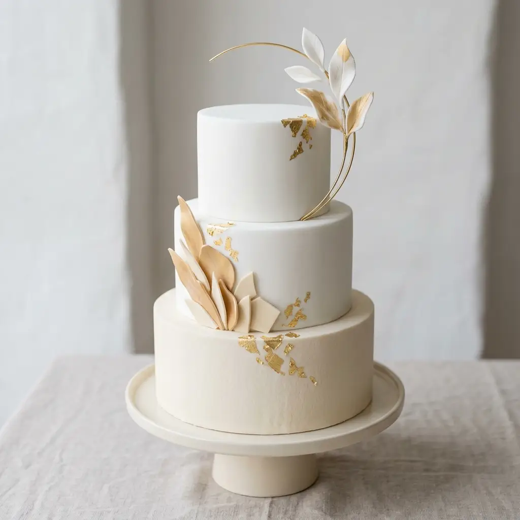 Gold Leaf Sprig Minimalist - Wedding Cake Ideas