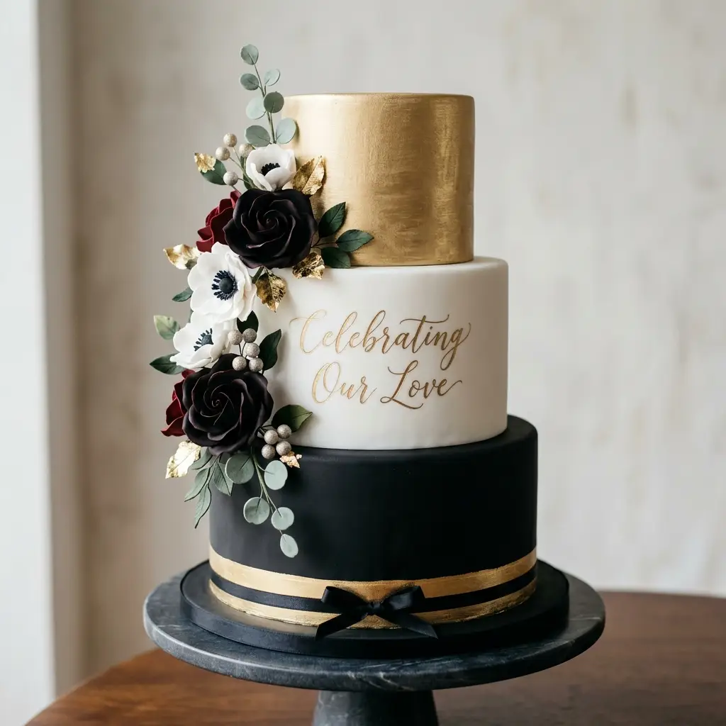 Gold White and Black Elegance Cake - Wedding Anniversary Cake Ideas