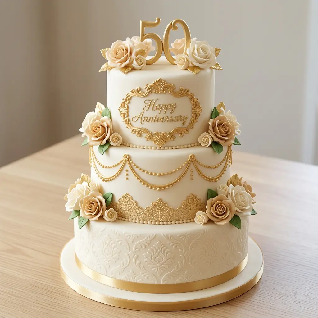 Golden 50th Anniversary Cake - Wedding Anniversary Cake Ideas