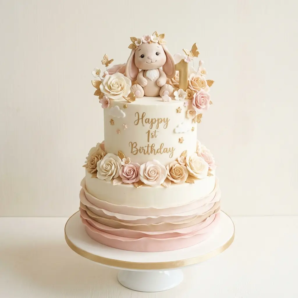 Golden Bunny Ruffle Cake - Birthday Cake Ideas For 1 Year Old Girls