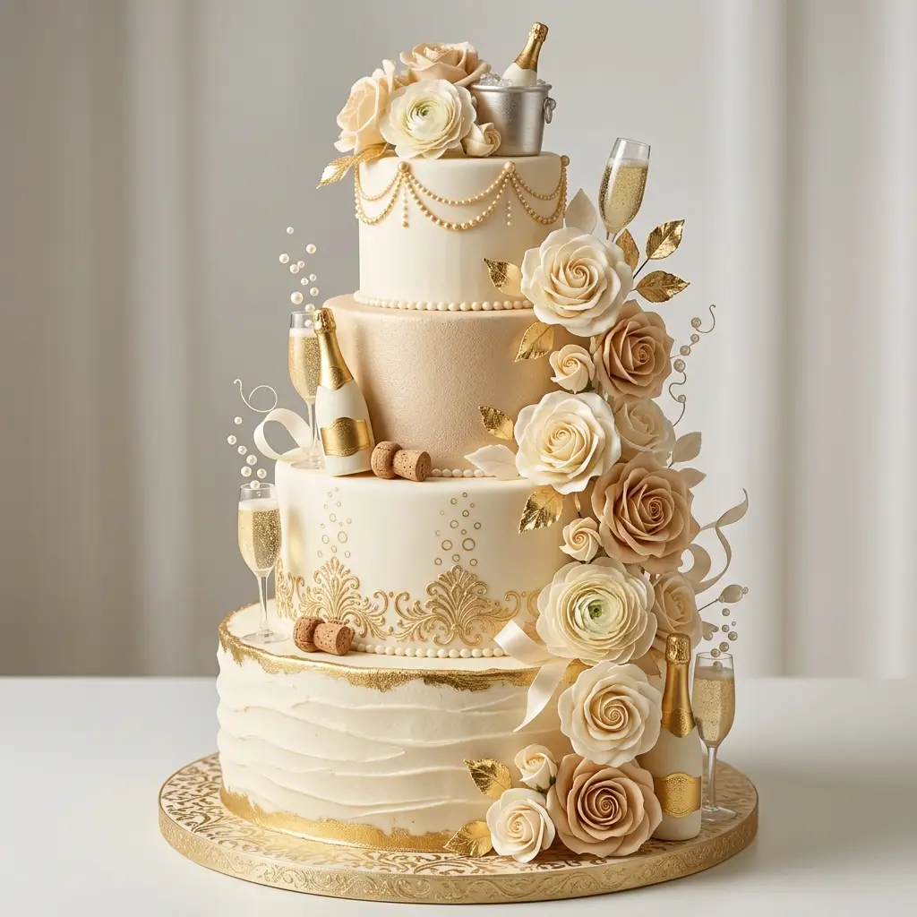 Golden Champagne Bottle Cake - Wedding Cake Ideas