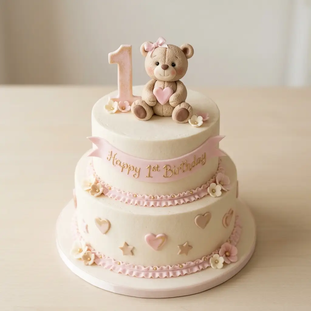 Heart and Star Teddy Bear Cake - Birthday Cake Ideas For 1 Year Old Girls