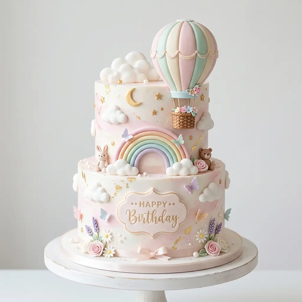Hot Air Balloon and Rainbow Cake - Birthday Cake Ideas For 1 Year Old Girls