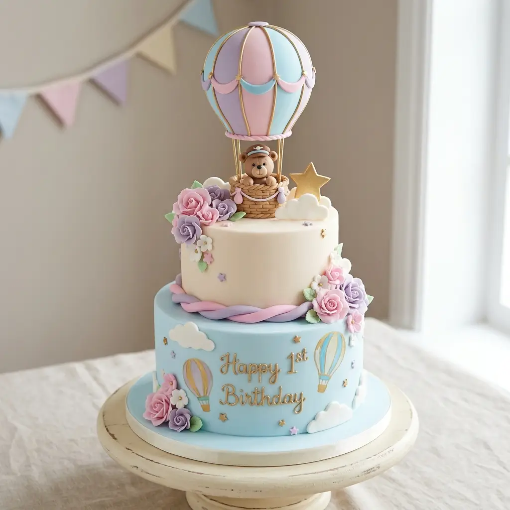 Hot Air Balloon Teddy Bear Cake - Birthday Cake Ideas For 1 Year Old Girls