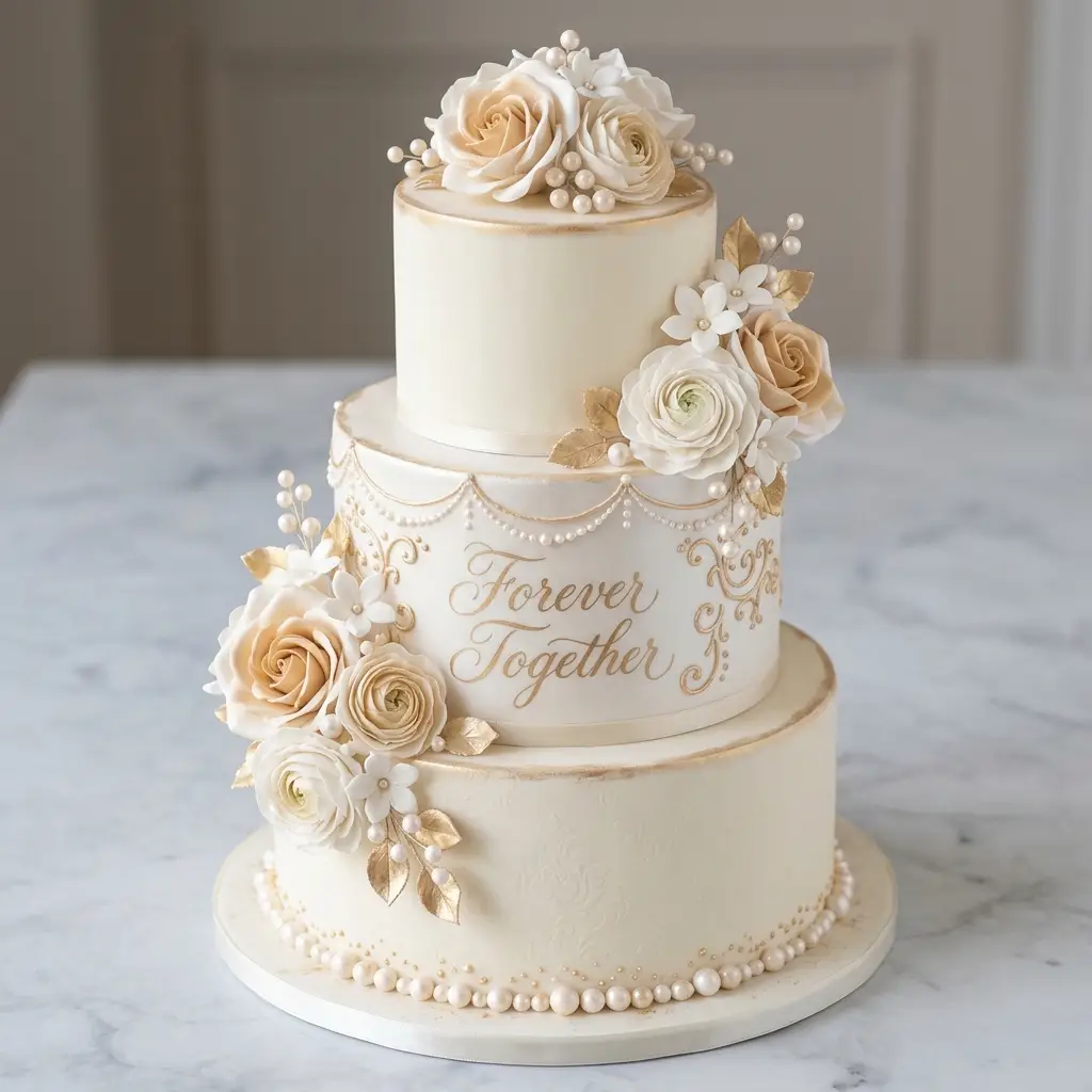Ivory Pearl Forever Together Cake - Wedding Anniversary Cake Ideas