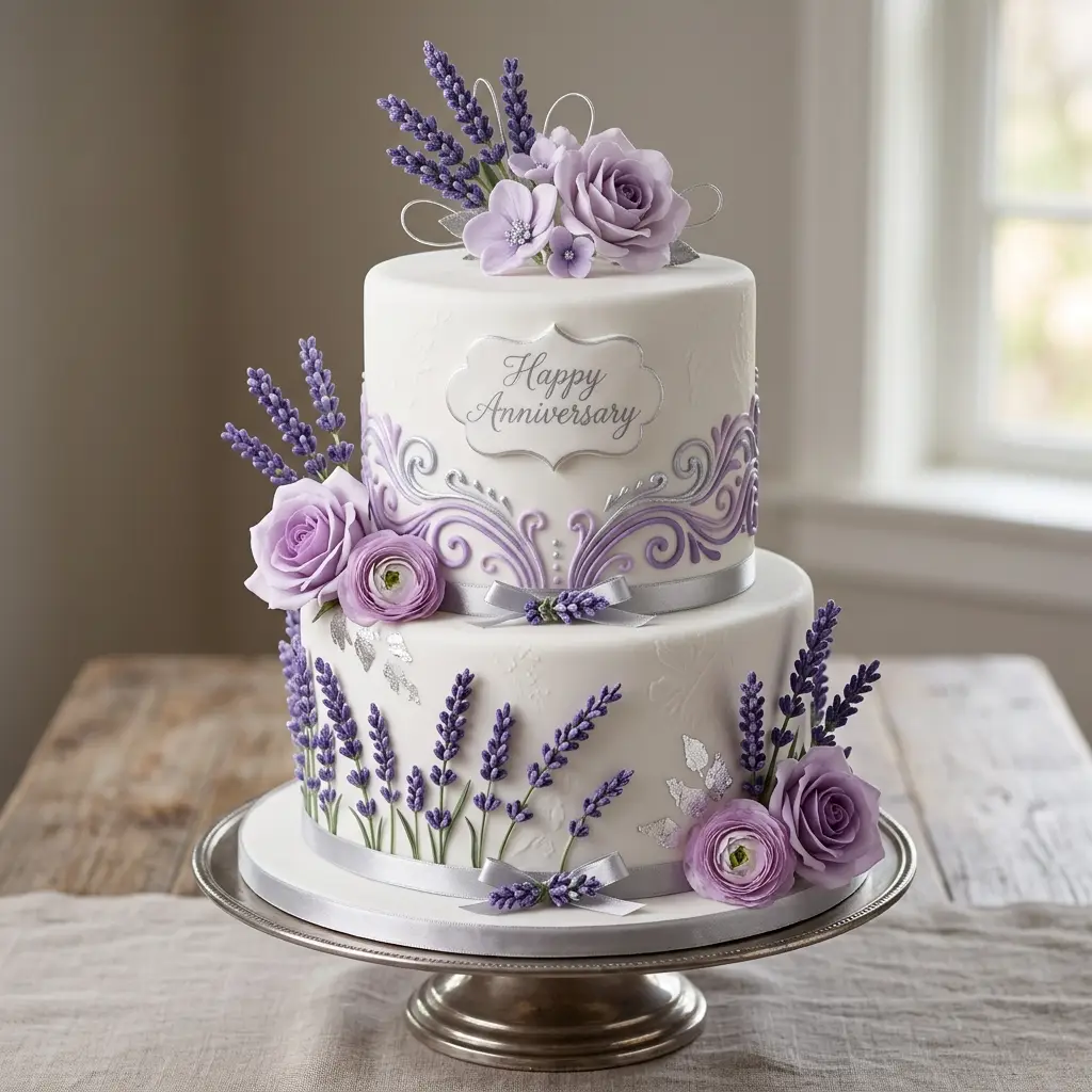 Lavender and Silver Cake - Wedding Anniversary Cake Ideas