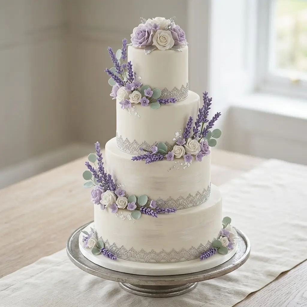 Lavender and Silver Lace - Wedding Cake Ideas