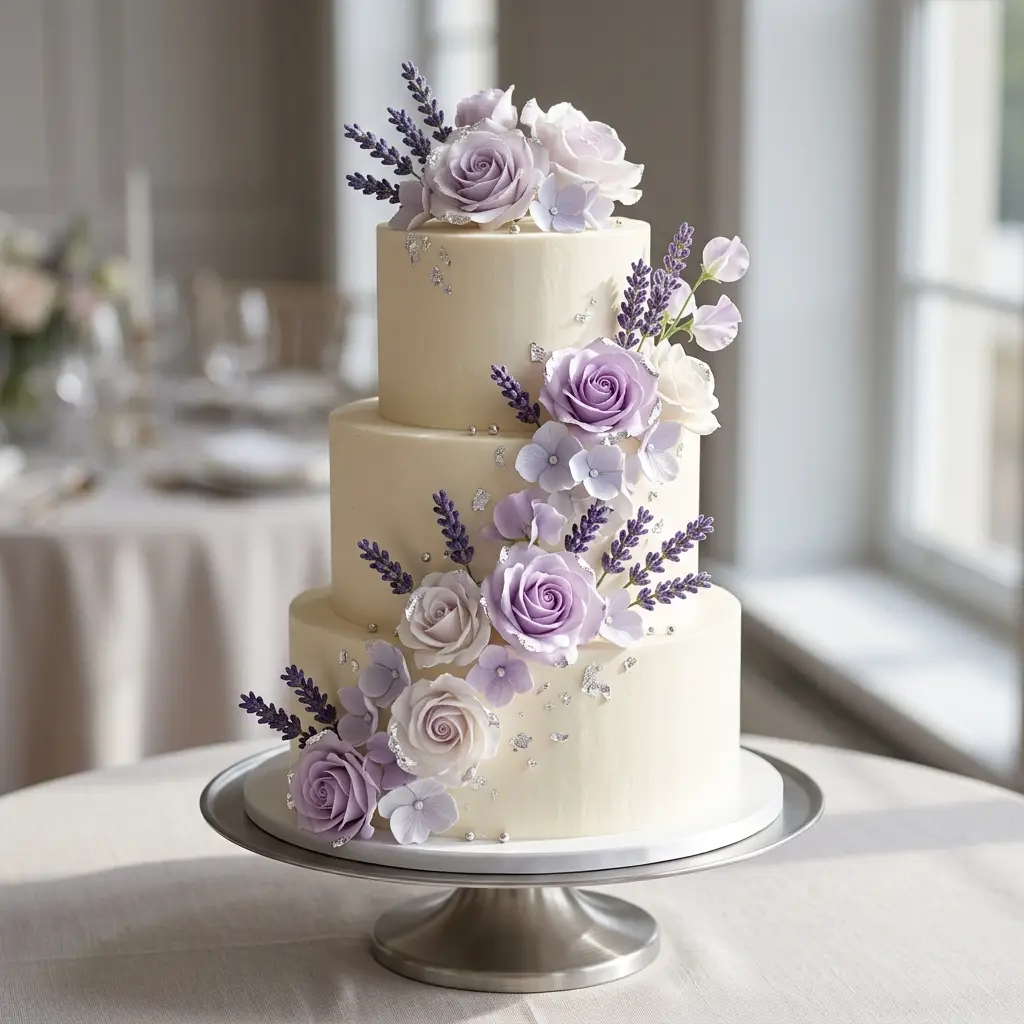 Lavender Buttercream Rose Cascade - Wedding Cake Ideas
