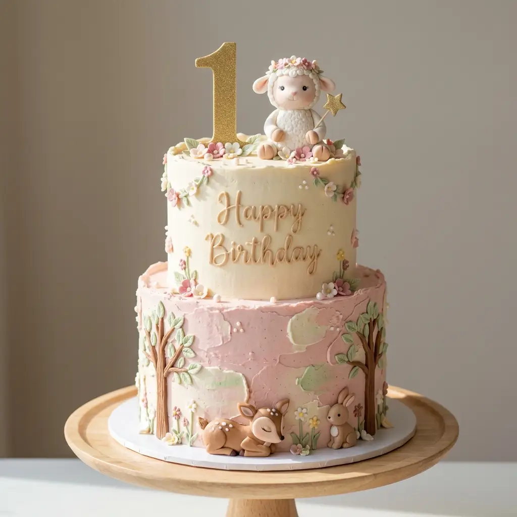 Little Lamb Woodland Cake - Birthday Cake Ideas For 1 Year Old Girls