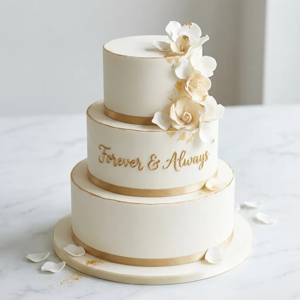 Minimalist Gold Ribbon Cake - Wedding Anniversary Cake Ideas