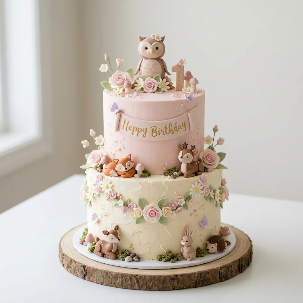 Owl and Woodland Friends Cake - Birthday Cake Ideas For 1 Year Old Girls