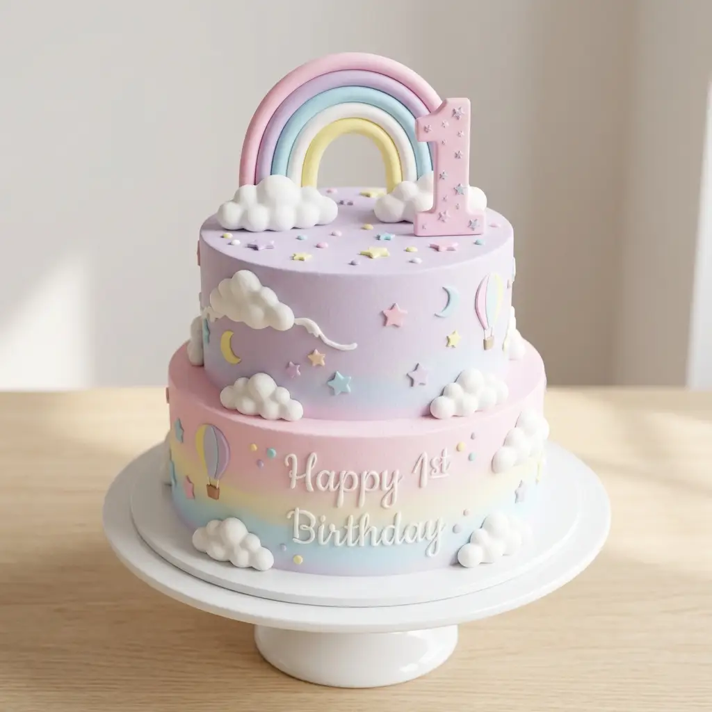Pastel Rainbow Sky Cake - Birthday Cake Ideas For 1 Year Old Girls