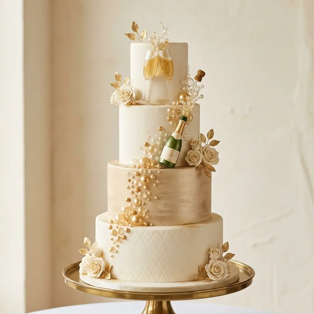 Pearl and Champagne Toast - Wedding Cake Ideas