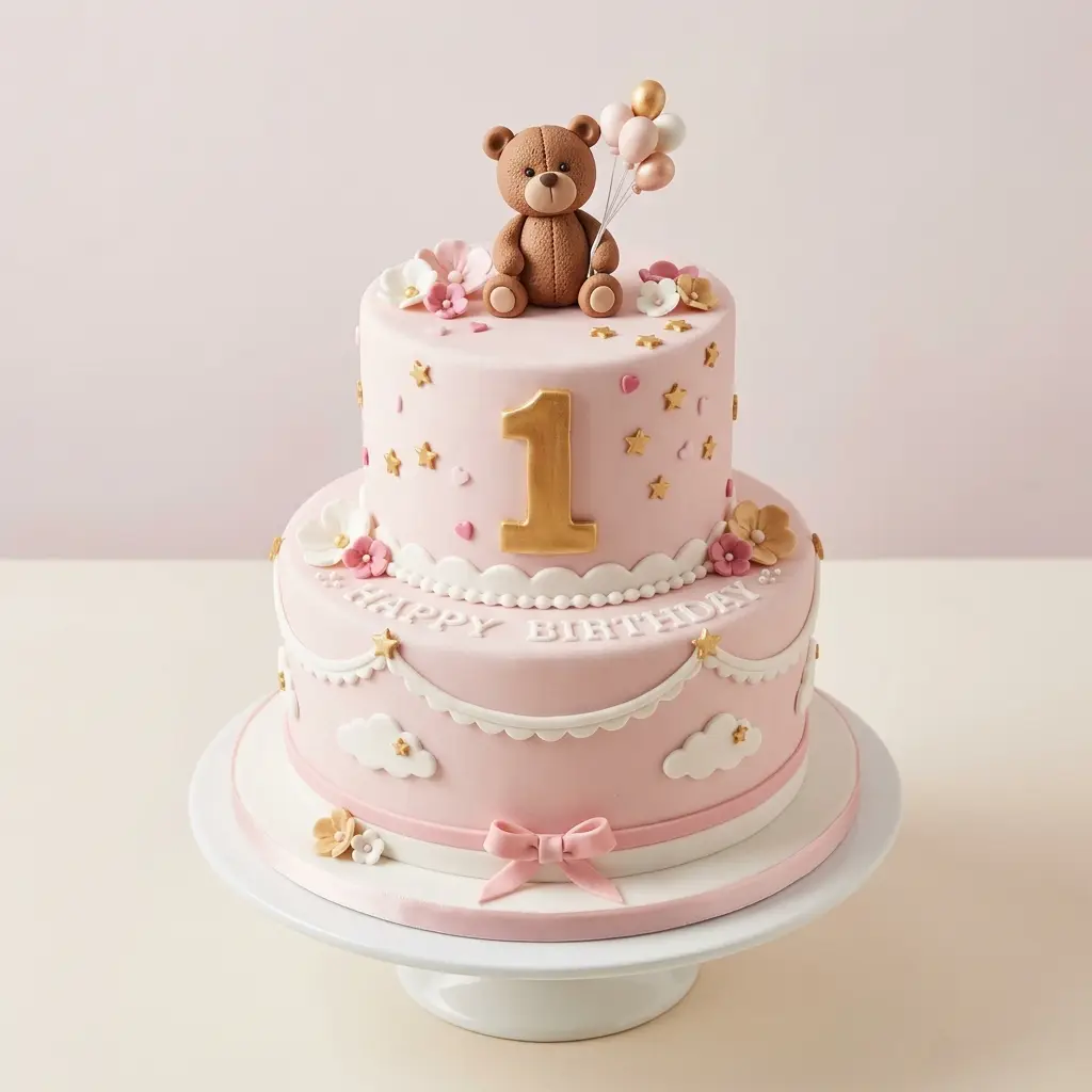 Pink Teddy Bear Cloud Cake - Birthday Cake Ideas For 1 Year Old Girls