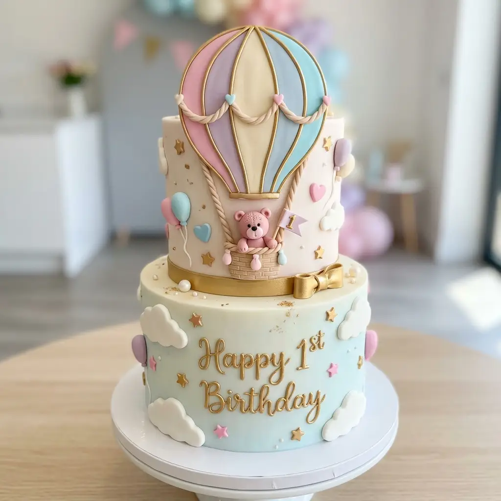 Pink Teddy Hot Air Balloon Cake - Birthday Cake Ideas For 1 Year Old Girls