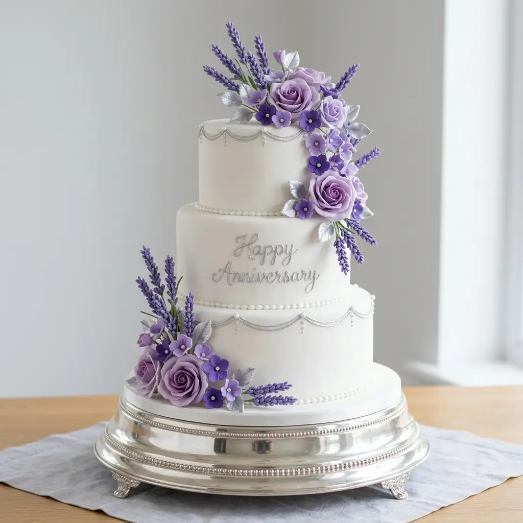 Purple Rose and Lavender Cake - Wedding Anniversary Cake Ideas
