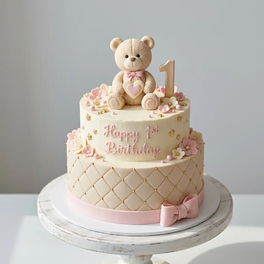 Quilted Teddy Bear Cake - Birthday Cake Ideas For 1 Year Old Girls
