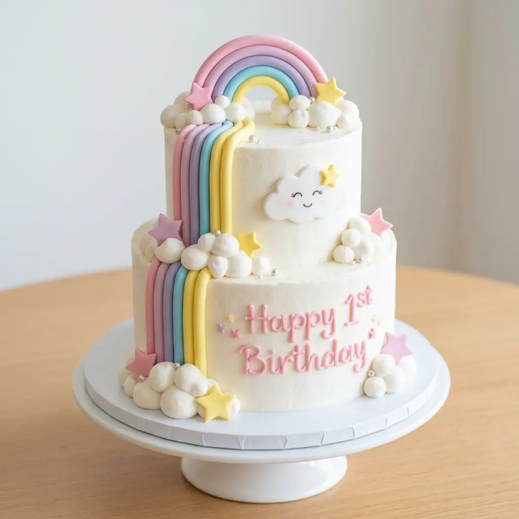 Rainbow Waterfall Cloud Cake - Birthday Cake Ideas For 1 Year Old Girls