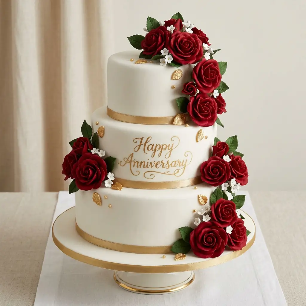 Red Rose Cascade Cake - Wedding Anniversary Cake Ideas
