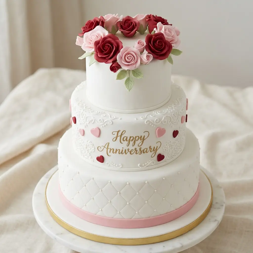 Rose Crown Heart Cake - Wedding Anniversary Cake Ideas