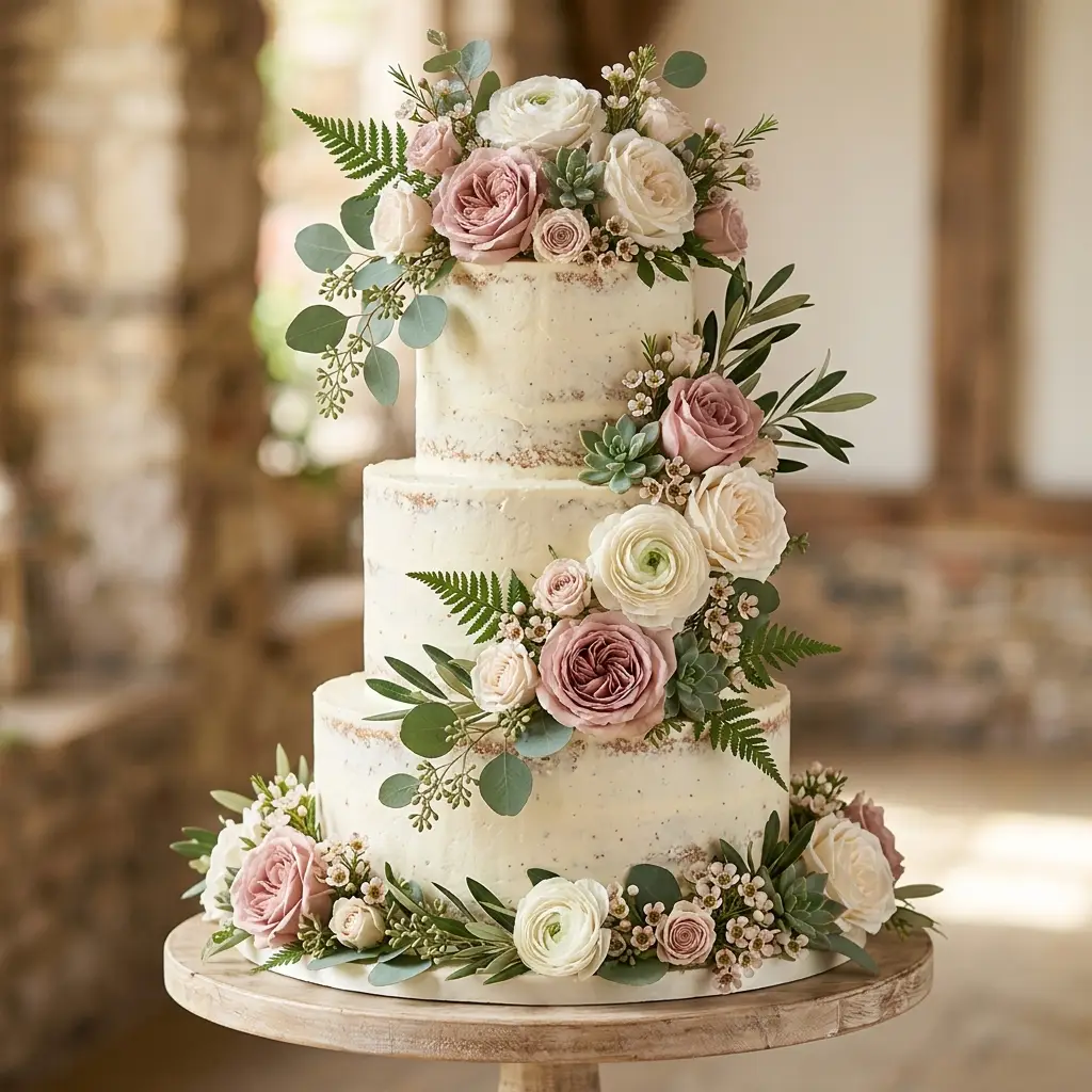 Rustic Mauve and Greenery - Wedding Cake Ideas