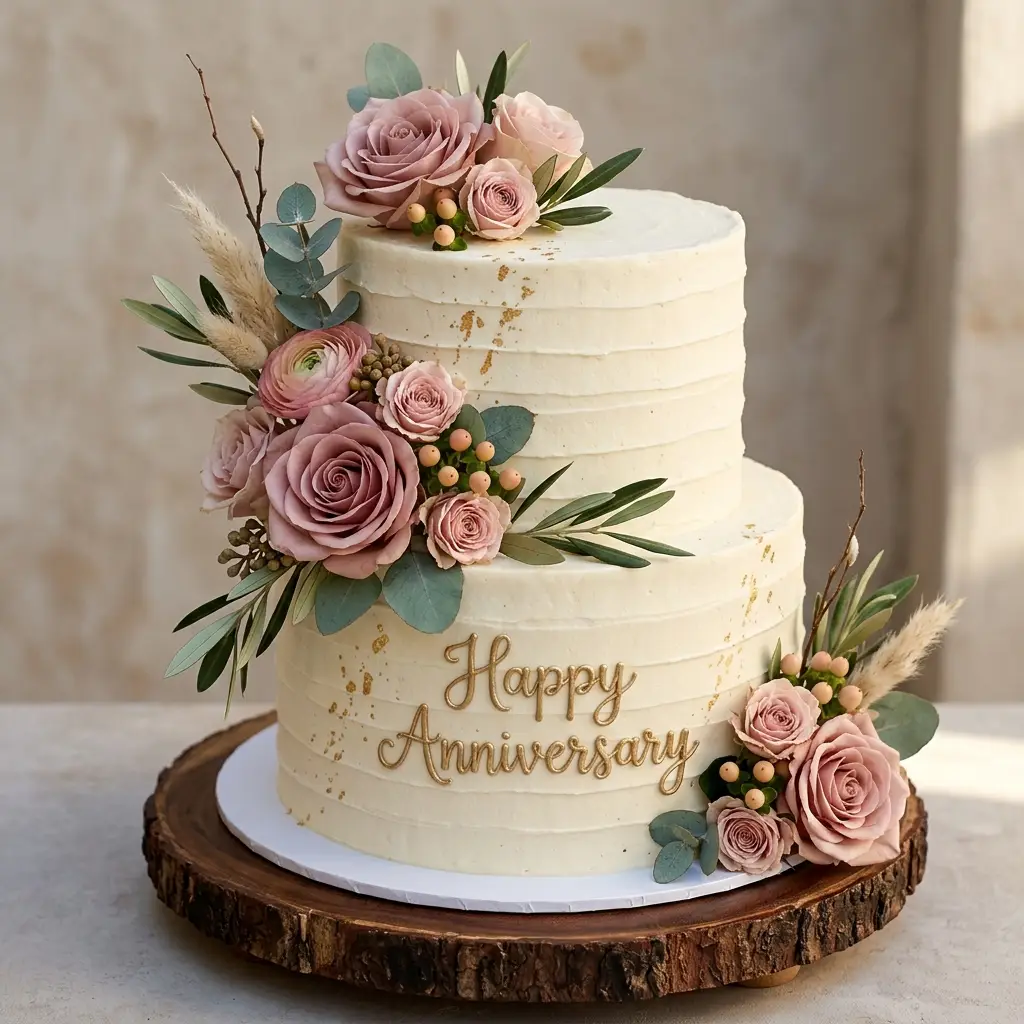 Rustic Mauve Rose Cake - Wedding Anniversary Cake Ideas