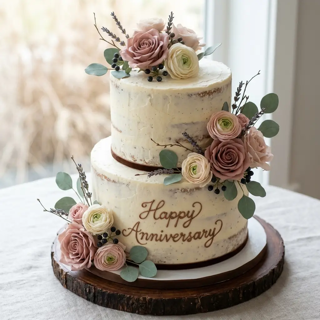 Rustic Semi-Naked Floral Cake - Wedding Anniversary Cake Ideas