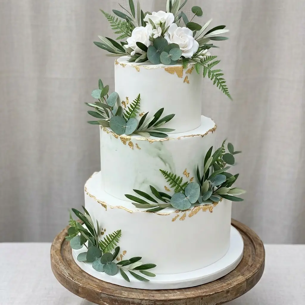 Sage Greenery and Gold Leaf - Wedding Cake Ideas