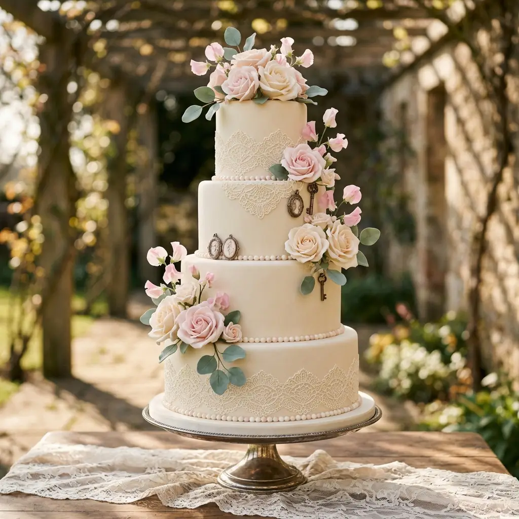 Secret Garden Vintage Keys - Wedding Cake Ideas
