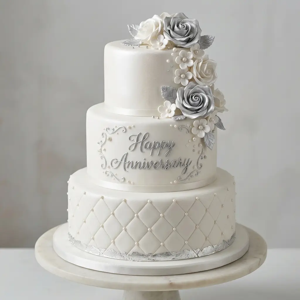 Silver Rose Quilted Cake - Wedding Anniversary Cake Ideas