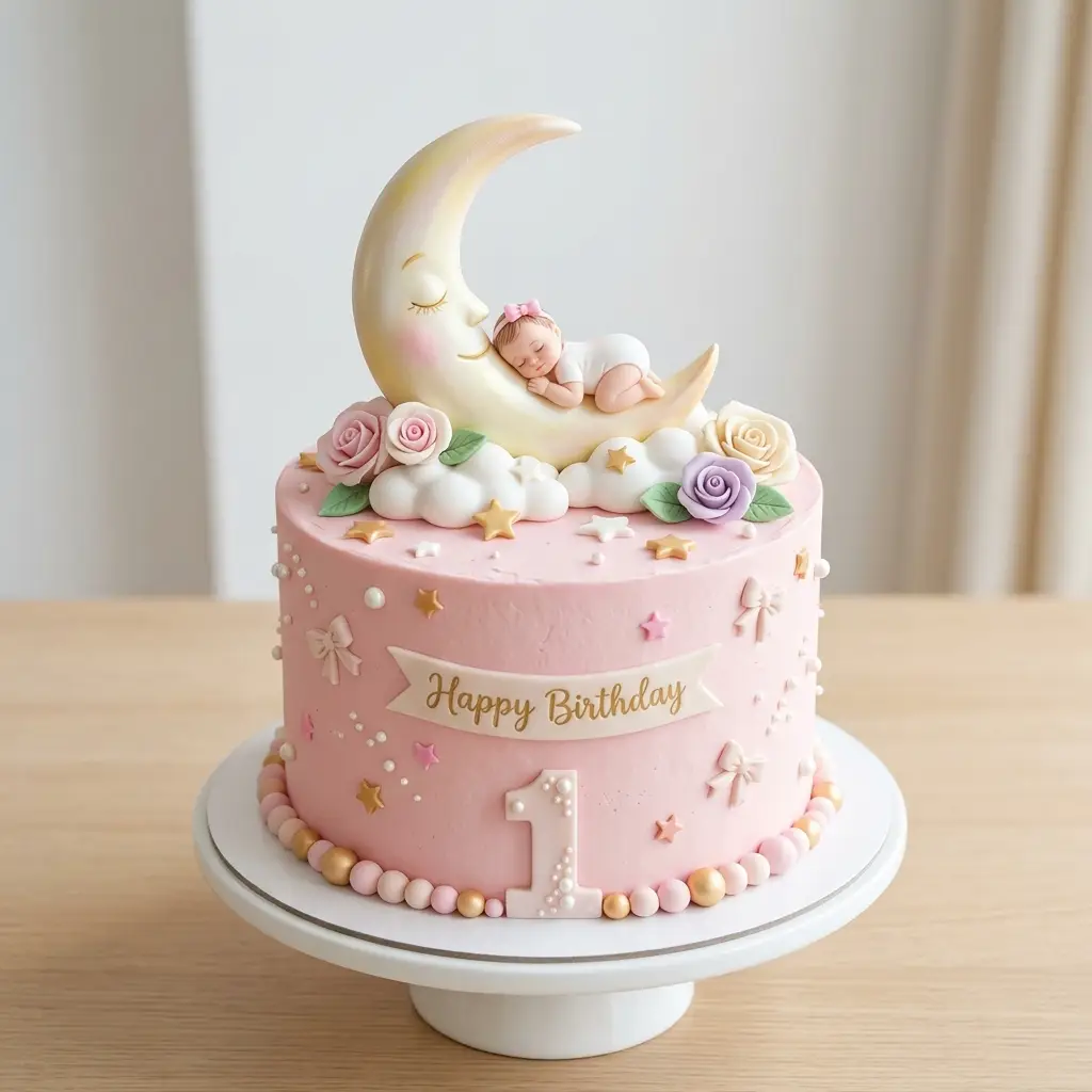 Sleepy Moon Baby Cake - Birthday Cake Ideas For 1 Year Old Girls