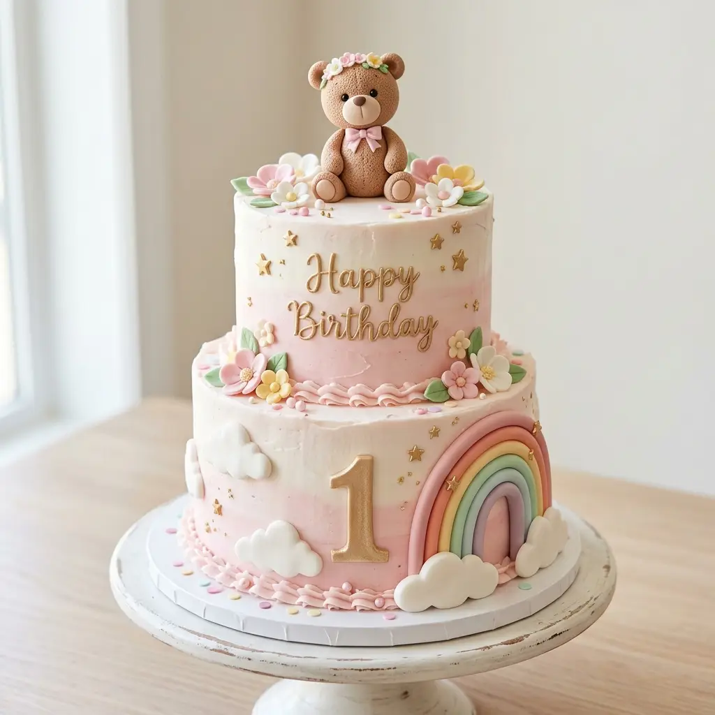 Teddy Bear Rainbow Cake - Birthday Cake Ideas For 1 Year Old Girls