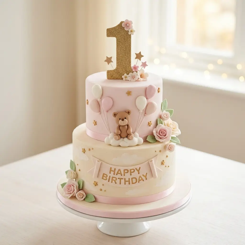 Teddy Bear with Balloons Cake - Birthday Cake Ideas For 1 Year Old Girls