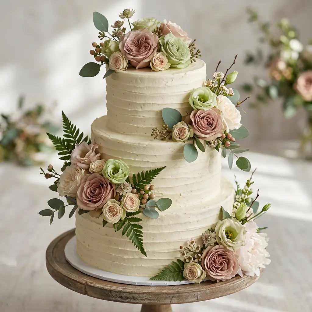 Textured Buttercream Rose Garden - Wedding Cake Ideas
