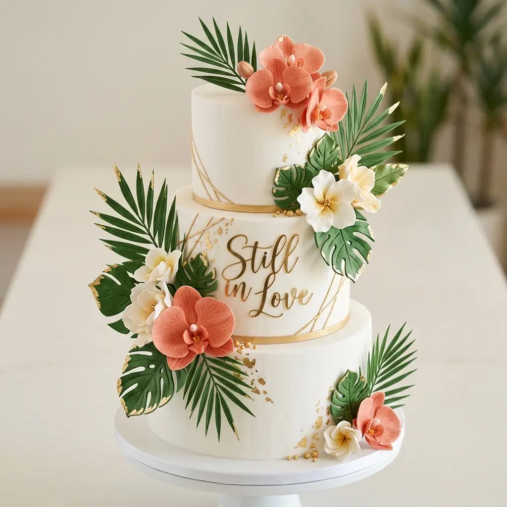 Tropical Palm Leaf Cake - Wedding Anniversary Cake Ideas