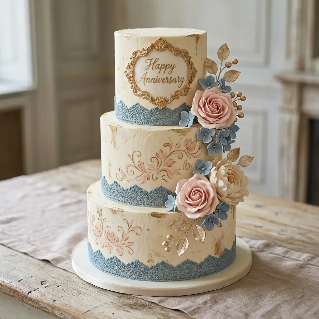 Vintage Blue Lace Cake - Wedding Anniversary Cake Ideas