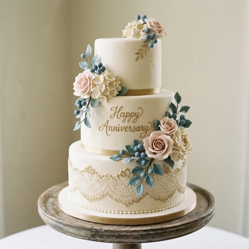Vintage Blueberry Lace Cake - Wedding Anniversary Cake Ideas
