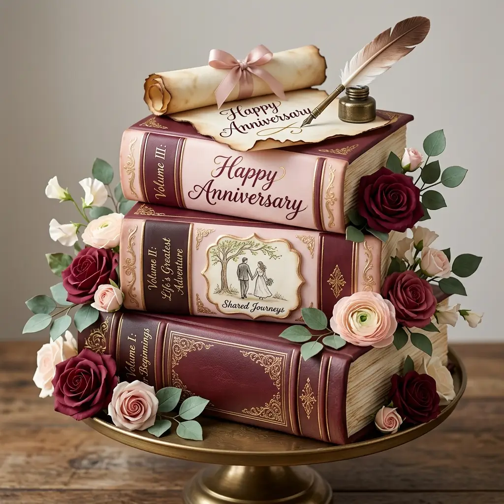 Vintage Book Stack Cake - Wedding Anniversary Cake Ideas