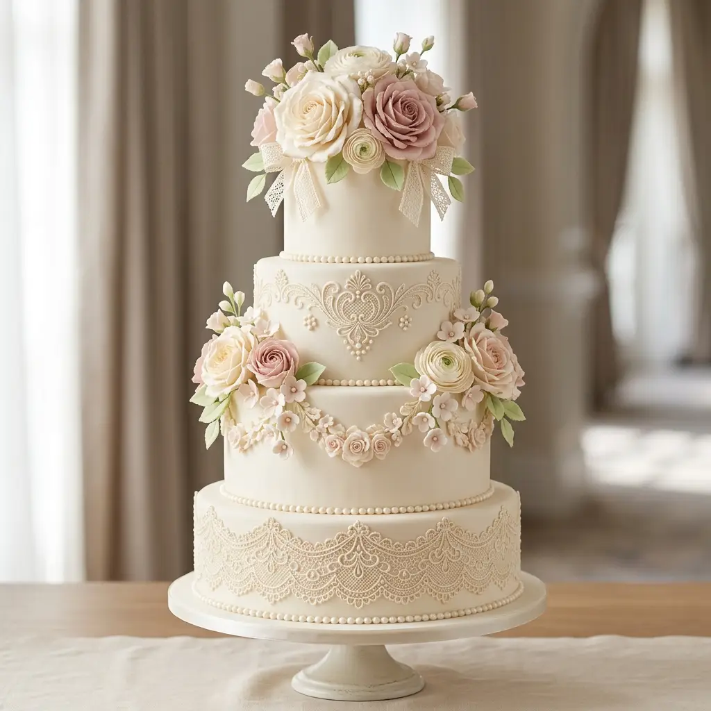 Vintage Pastel Rose Garden - Wedding Cake Ideas