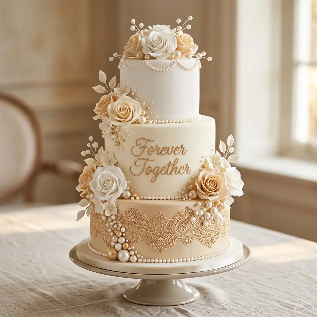 Vintage Pearl Lace Cake - Wedding Anniversary Cake Ideas