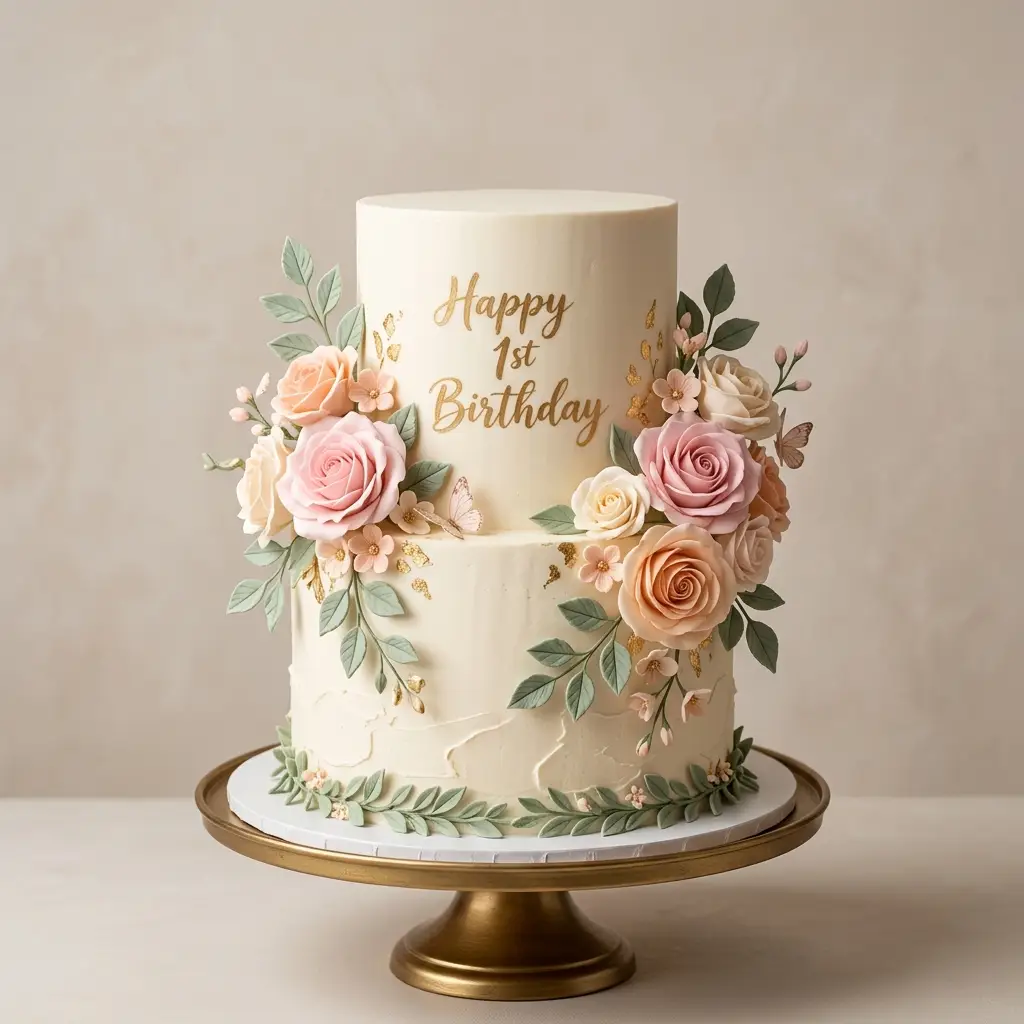 Vintage Rose Floral Cake - Birthday Cake Ideas For 1 Year Old Girls