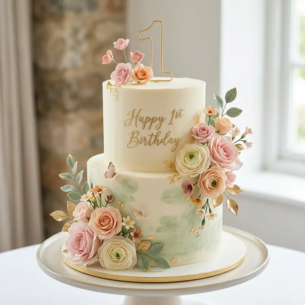 Watercolor Floral Cake - Birthday Cake Ideas For 1 Year Old Girls