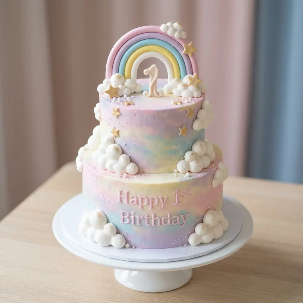 Watercolor Rainbow Cloud Cake - Birthday Cake Ideas For 1 Year Old Girls