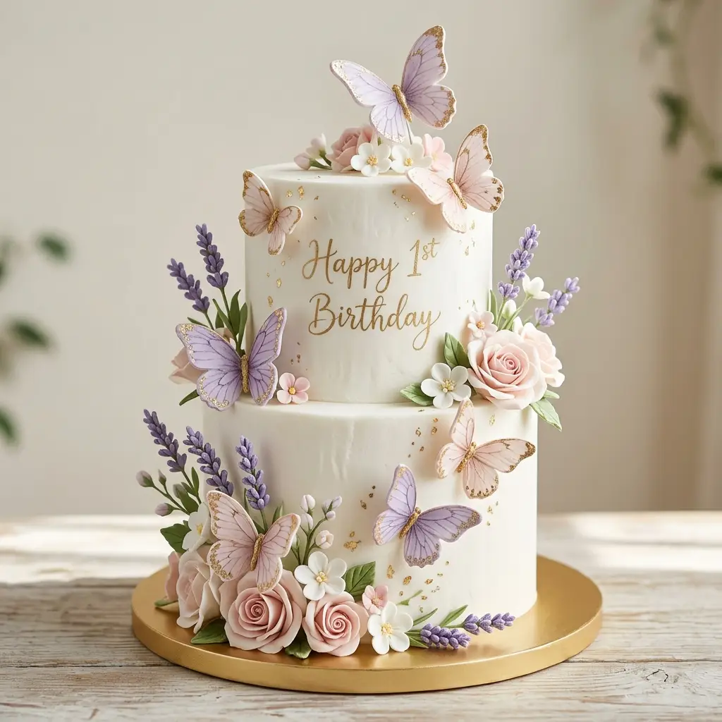 White Butterfly Garden Cake - Birthday Cake Ideas For 1 Year Old Girls