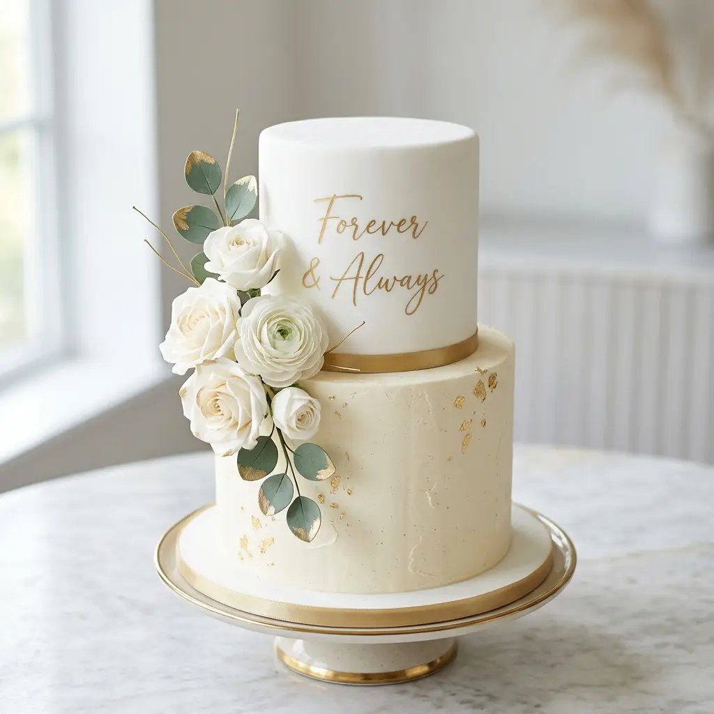 White Rose and Eucalyptus Cake - Wedding Anniversary Cake Ideas