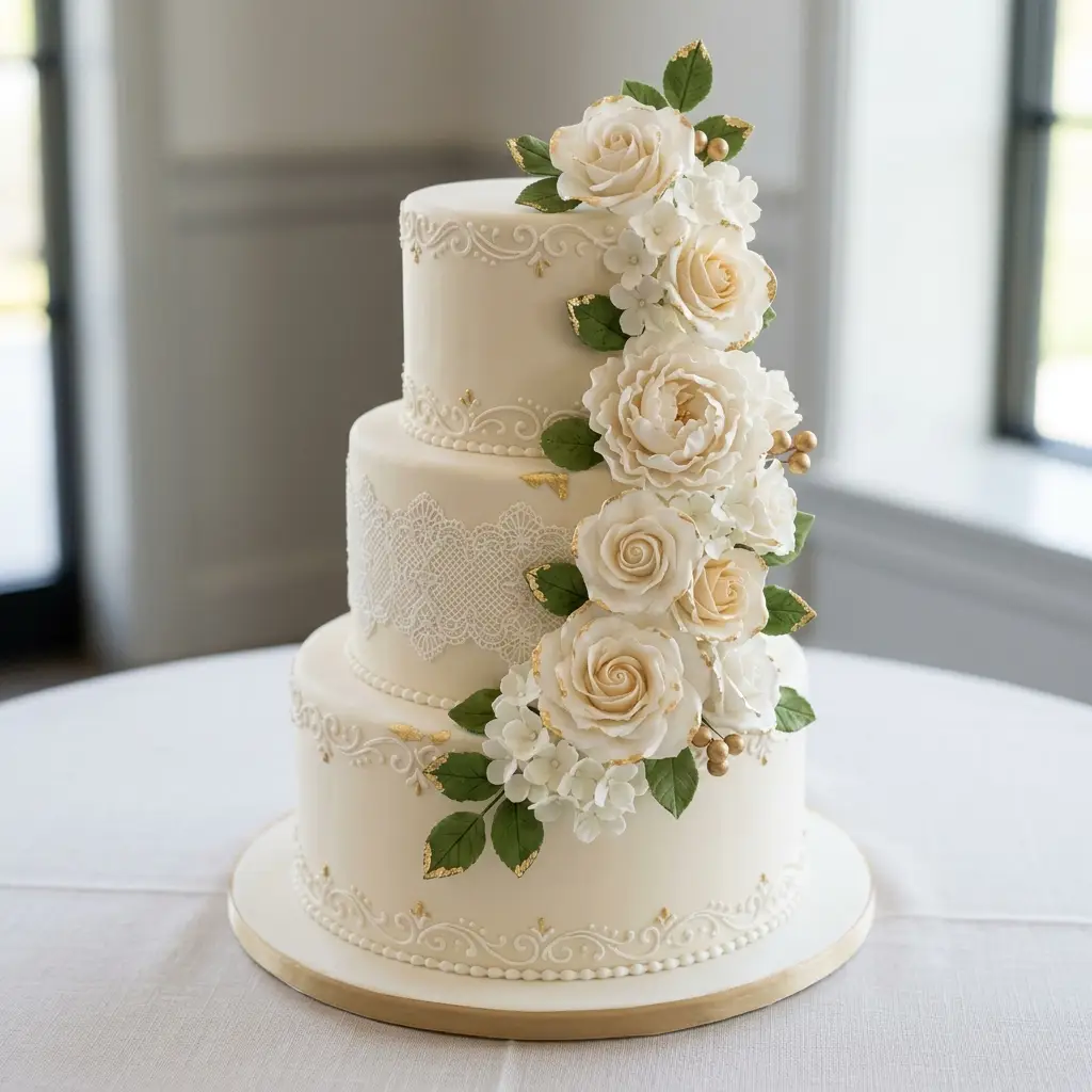 White Rose and Piping Classic - Wedding Cake Ideas