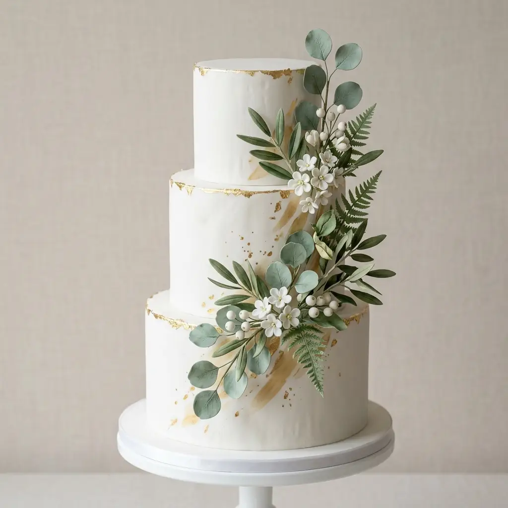 White Watercolor Greenery - Wedding Cake Ideas