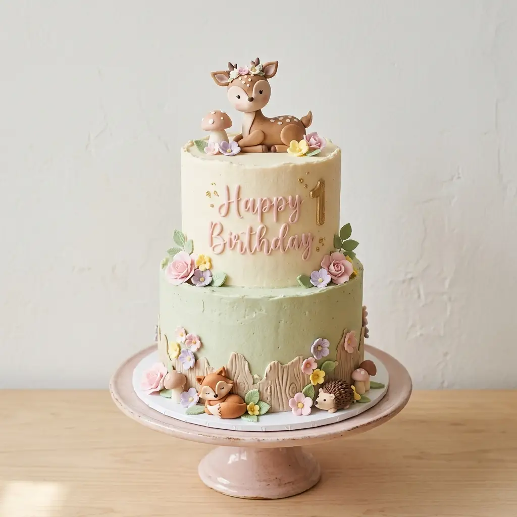 Woodland Fawn and Fence Cake - Birthday Cake Ideas For 1 Year Old Girls