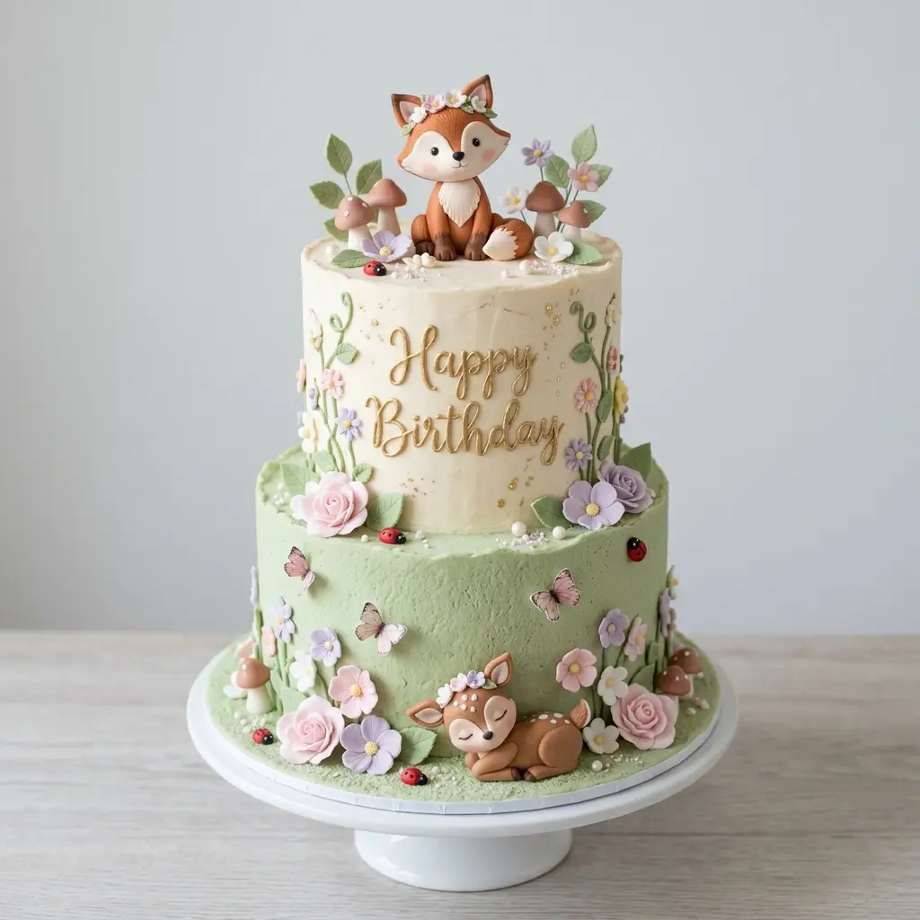 Woodland Fox Floral Cake - Birthday Cake Ideas For 1 Year Old Girls