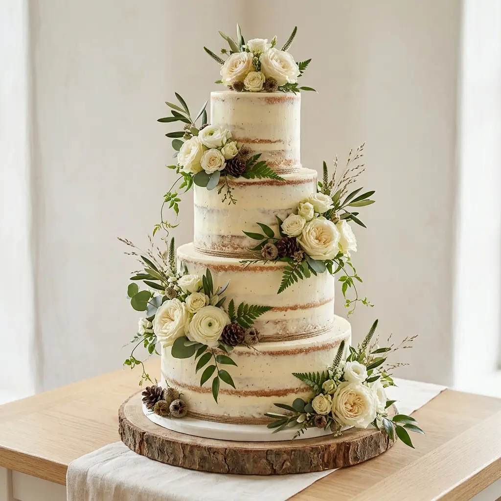 Woodland Semi-Naked with Pinecones - Wedding Cake Ideas